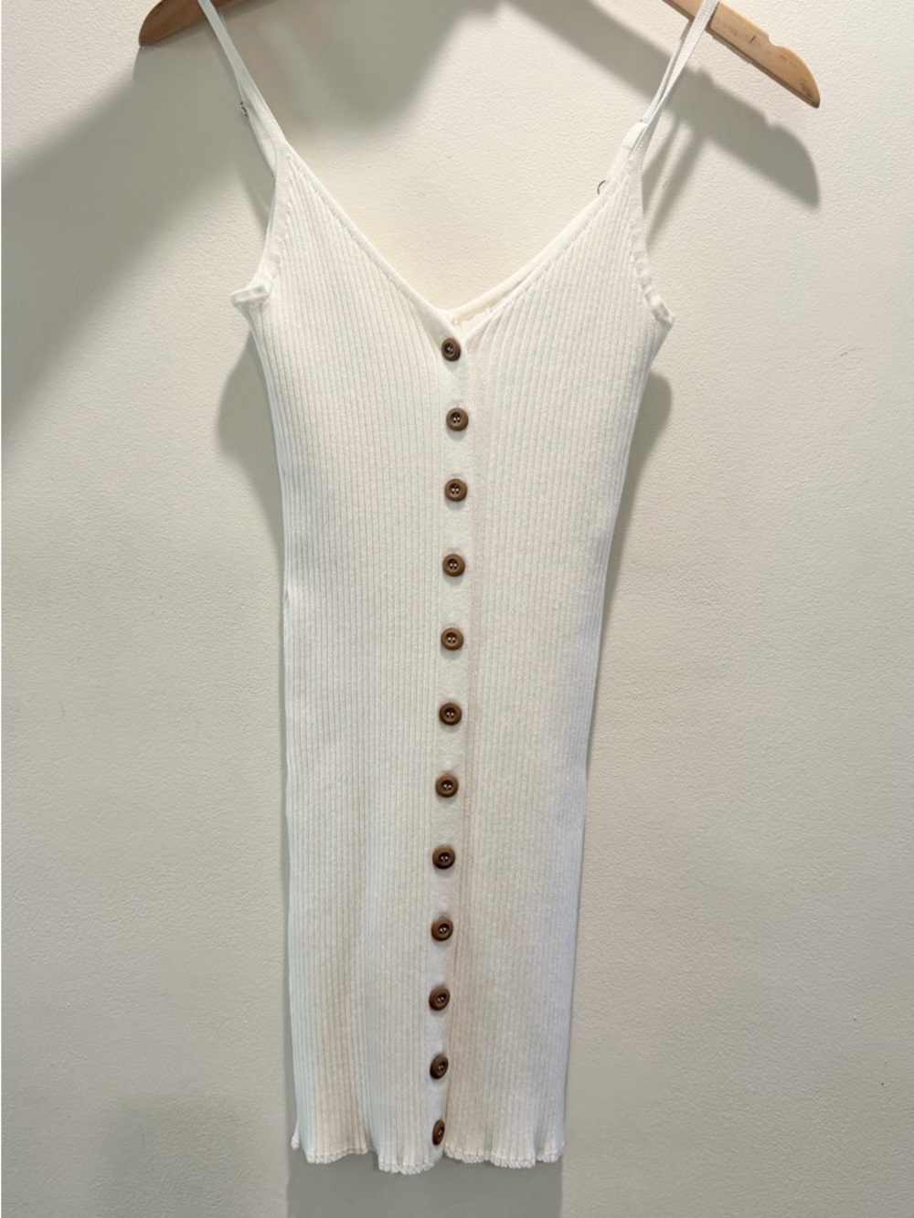 Forever 21 White Ribbed Button-Front Dress